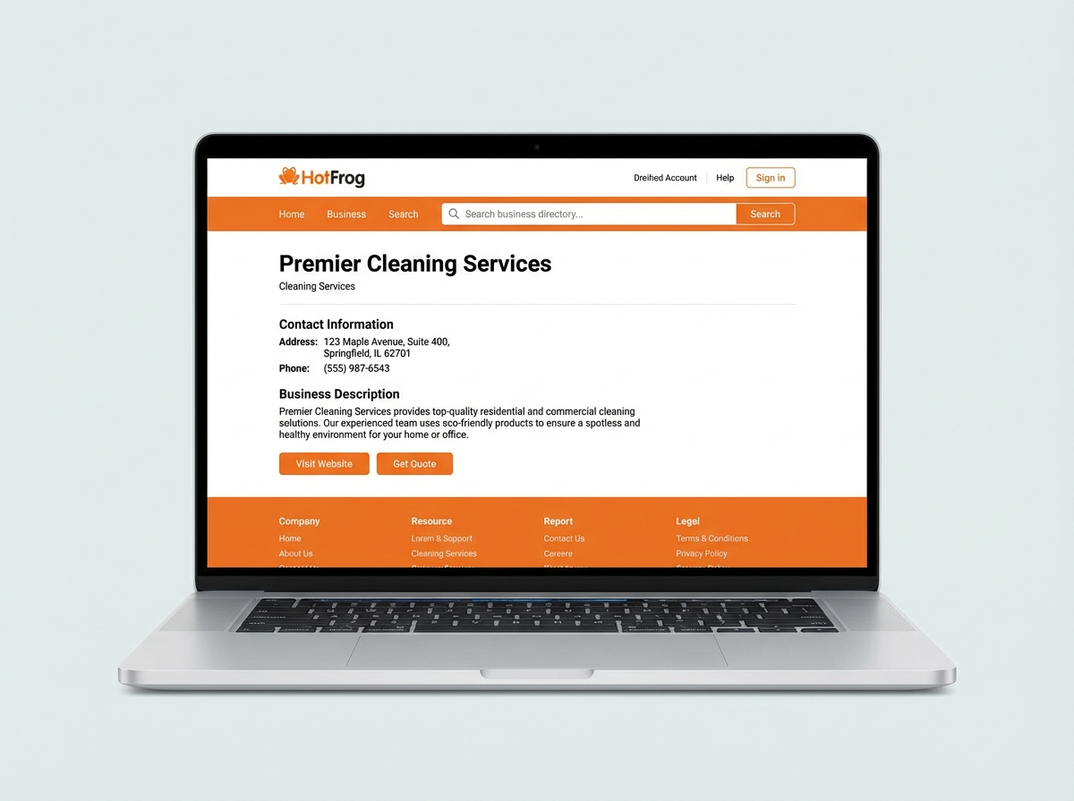 Citation example - HotFrog directory listing for Premier Cleaning Services