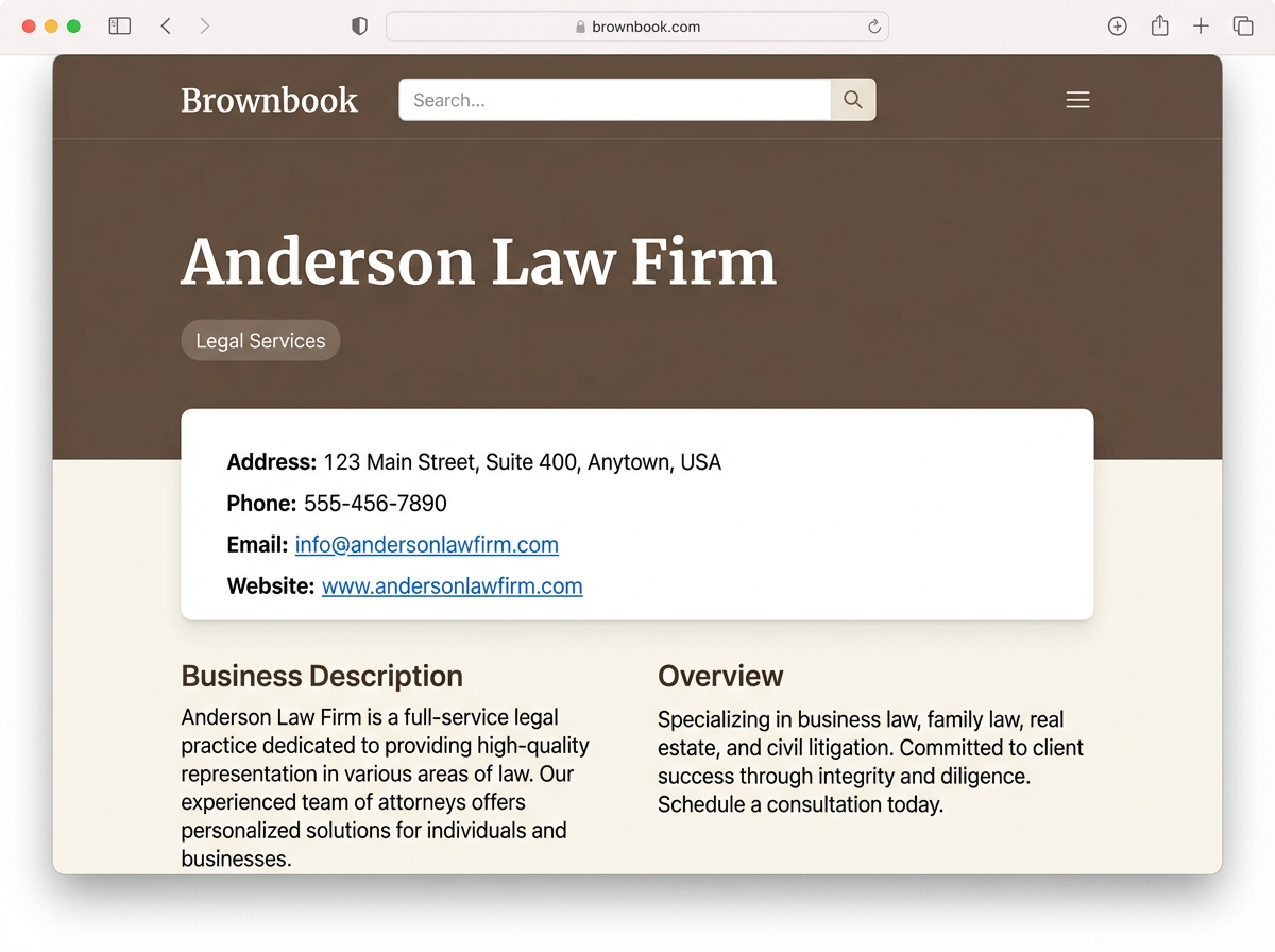 Citation example - Brownbook directory listing for Anderson Law Firm