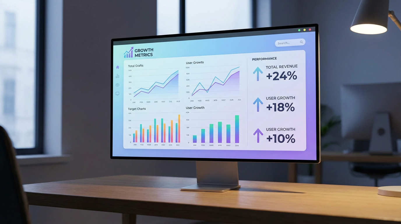 Digital marketing dashboard with analytics and growth metrics